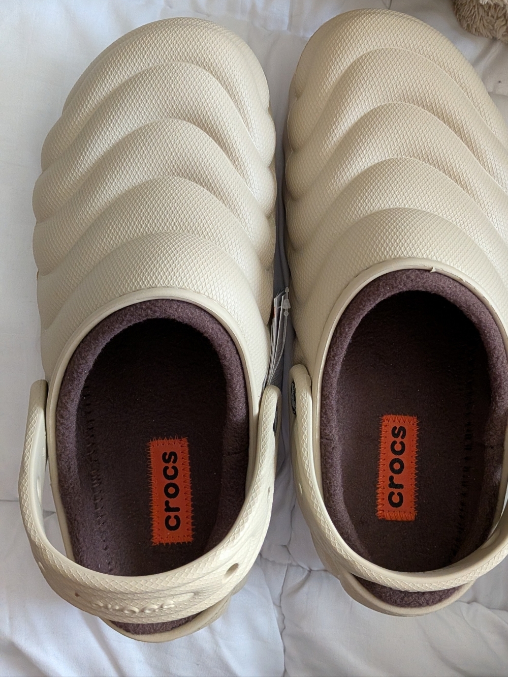 CROCS Cream Quilted Foam Clog with Brown Insole